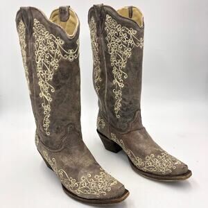 Corral Crater Bone Embroidery Knee High Snip Toe Boots Multicolor Size 9.5